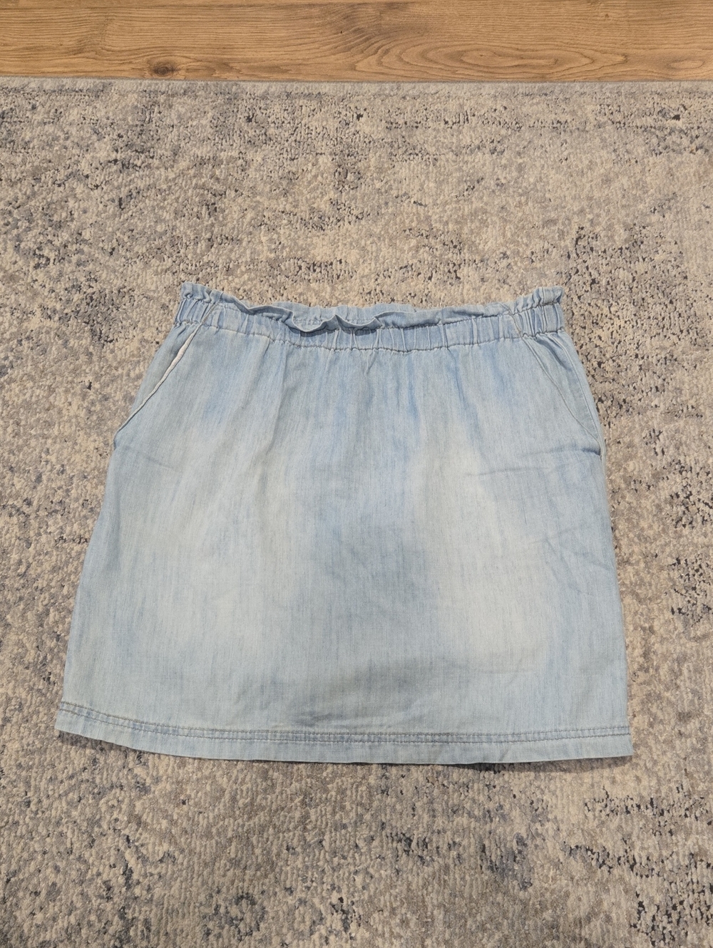 Light Blue Denim Elastic-Waist Skirt